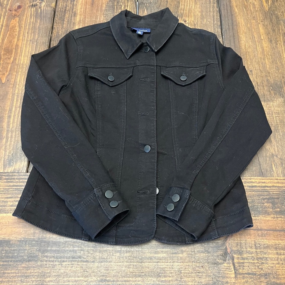 Charter Club‎ Black Denim Jacket Women's Size Small Button Front Classic Style